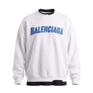 بلوز یقه گرد مردانه باکسی طرح دار سه نخ پنبه سفید Balenciaga