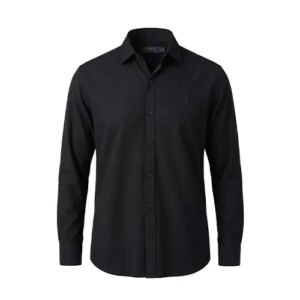 پیراهن آستین بلند مردانه نرمال ساده نخ پنبه مشکی Polo