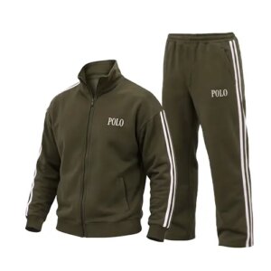 ست سویشرت و شلوار مردانه باکسی طرح دار اسپان سبز Polo