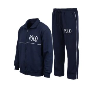 ست سویشرت و شلوار مردانه باکسی طرح دار اسپان سرمه ای Polo