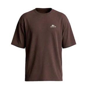 تیشرت یقه گرد مردانه باکسی طرح دار اسپان دورس شکلاتی Lacoste