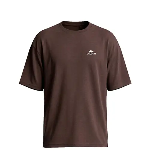 تیشرت یقه گرد مردانه باکسی طرح دار اسپان دورس شکلاتی Lacoste