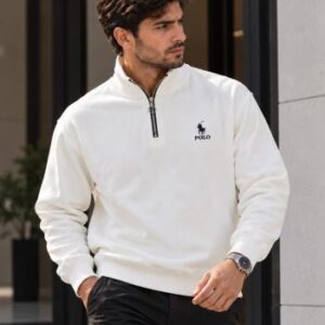 سویشرت نیم زیپ مدل POLO(تمام سفید)