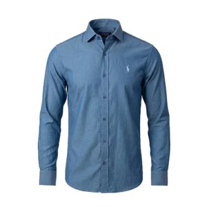پیراهن آستین بلند مردانه نرمال ساده پنبه پلی استر آبی نفتی Polo