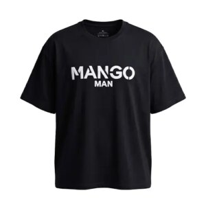 تیشرت یقه گرد مردانه باکسی طرح دار دورس پنبه مشکی Mango