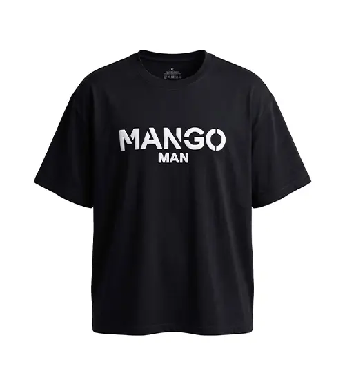 تیشرت یقه گرد مردانه باکسی طرح دار دورس پنبه مشکی Mango