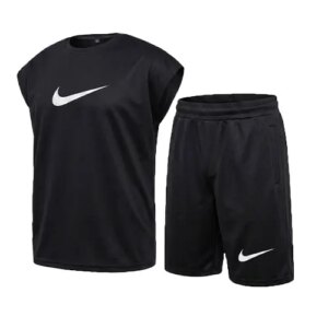 ست وست و شلوارک مردانه باکسی طرح دار اسپان مشکی Nike