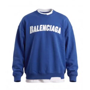 بلوز یقه گرد مردانه باکسی طرح دار سه نخ پنبه آبی Balenciaga