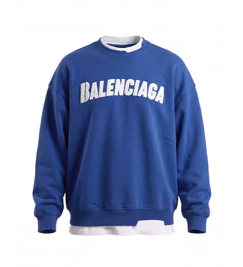 بلوز یقه گرد مردانه باکسی طرح دار سه نخ پنبه آبی Balenciaga