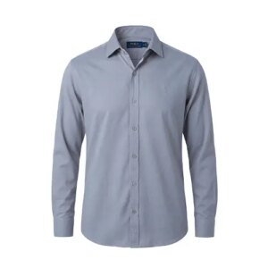 پیراهن آستین بلند مردانه نرمال ساده نخ پنبه طوسی روشن Polo