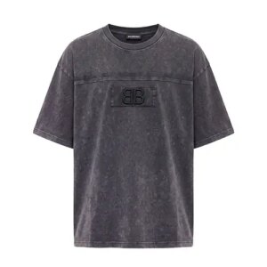 تیشرت یقه گرد مردانه باکسی طرح دار مچینست خاکستری تیره Balenciaga