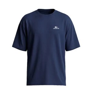 تیشرت یقه گرد مردانه باکسی طرح دار اسپان دورس سرمه ای Lacoste