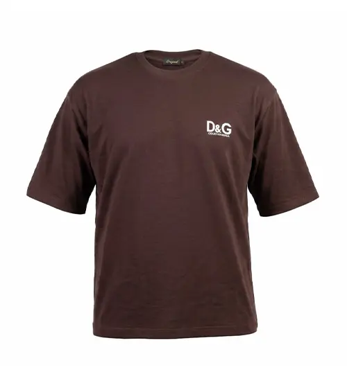 تیشرت یقه گرد مردانه باکسی ساده مچینست قهوه ای D&G