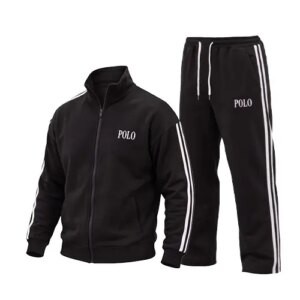 ست سویشرت و شلوار مردانه باکسی طرح دار اسپان مشکی Polo