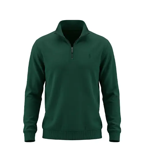 بلوز یقه نیم زیپ مردانه نرمال ساده سلانیک سبز Polo
