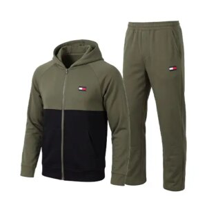 ست سویشرت و شلوار مردانه نرمال طرح دار اسپان سبز مشکی Tommy