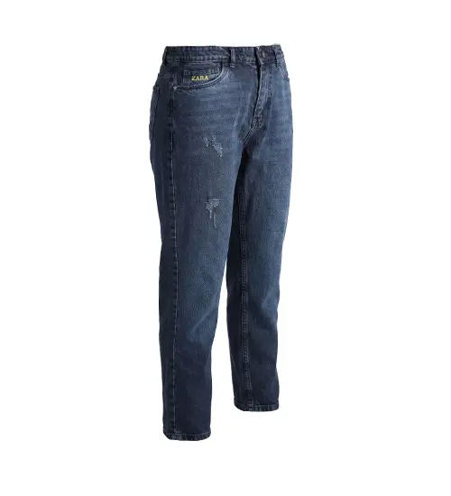 شلوار مردانه مام فیت ساده جین آبی تیره Zara