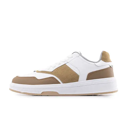 کفش مردانه روزمره چرم مصنوعی سفید کرم bershka