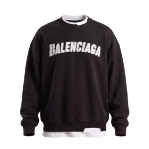 بلوز یقه گرد مردانه باکسی طرح دار سه نخ پنبه مشکی Balenciaga