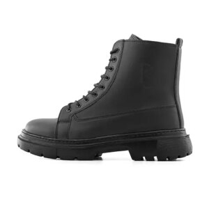 نیم بوت مردانه روزمره چرم مصنوعی مشکی Bershka