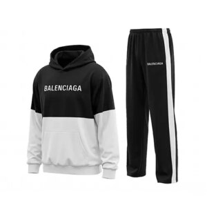 ست هودی و شلوار مردانه باکسی طرح دار اسپان مشکی سفید Balenciaga