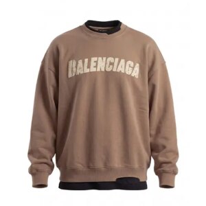 بلوز یقه گرد مردانه باکسی طرح دار سه نخ پنبه قهوه ای Balenciaga