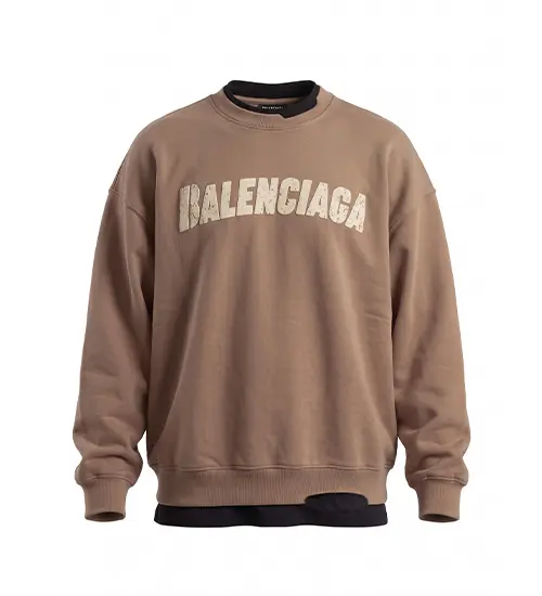 بلوز یقه گرد مردانه باکسی طرح دار سه نخ پنبه قهوه ای Balenciaga