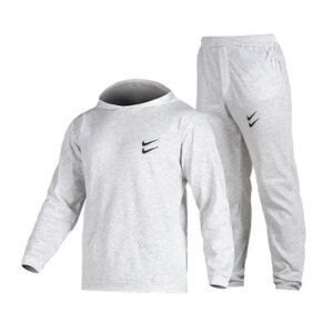 ست هودی و شلوار مردانه نرمال طرح دار ملانژ طوسی روشن Nike