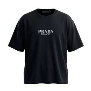 تیشرت یقه گرد مردانه باکسی طرح دار دورس پنبه مشکی Prada