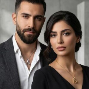 ست گردنبند قلبی طرح دست(نقره ای طلایی)