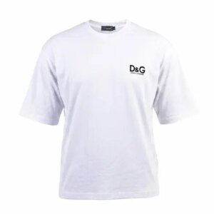 تیشرت یقه گرد مردانه باکسی ساده مچینست سفید D&G