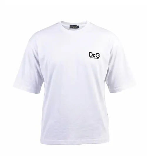 تیشرت یقه گرد مردانه باکسی ساده مچینست سفید D&G